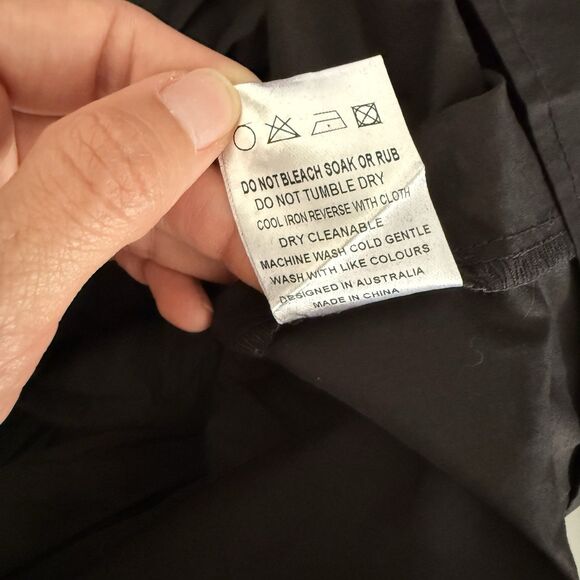 WYATT WYLDE Maxi Dress Large L Black Womens Helena Tie Neck Pockets Cotton New - Picture 9 of 13